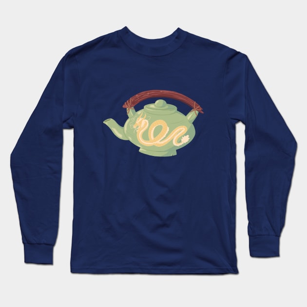 Dragon Tea Pot Long Sleeve T-Shirt by Ollie Day Art
